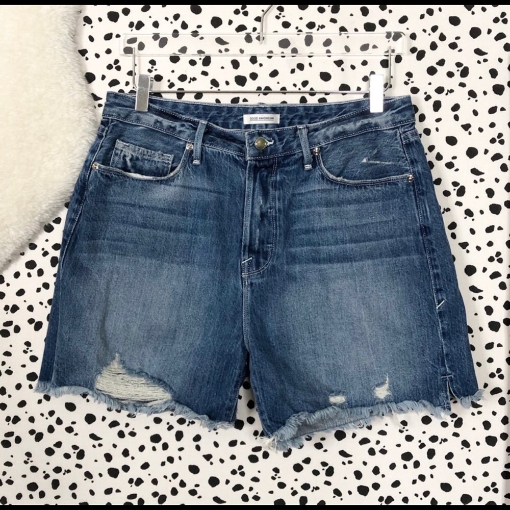 ✨Host Pick✨Good American | High Waist Cut Off Denim Blue Jean Distressed Shorts